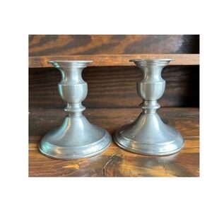 Leonard Genuine Pewter Weighted Candle Holders Pair Vintage Silver Tone 4.5 Inch